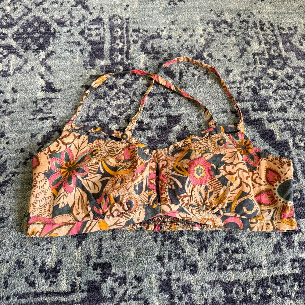 Anthropologie Pilcro | Bohemian Floral Summer Cotton Preppy Surf Bra Top Cutouts - Picture 3 of 10